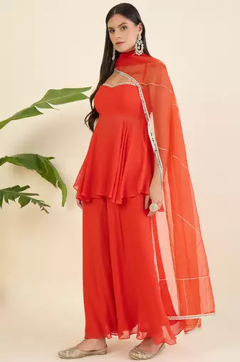 Women regular sequinned kurta with palazzos & with dupatta