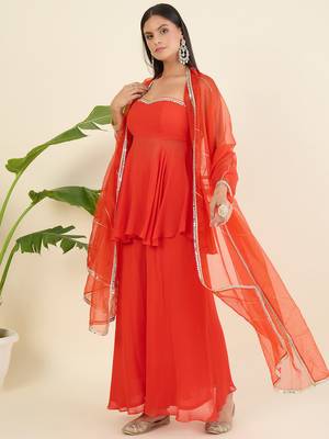 Women regular sequinned kurta with palazzos & with dupatta 4