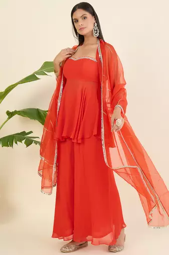 Women regular sequinned kurta with palazzos & with dupatta