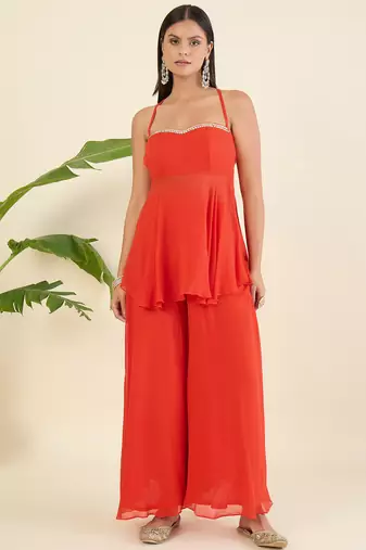 Women regular sequinned kurta with palazzos & with dupatta