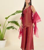 Women regular thread work top with palazzos & with dupatta
