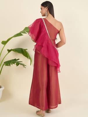 Women regular thread work top with palazzos & with dupatta 2