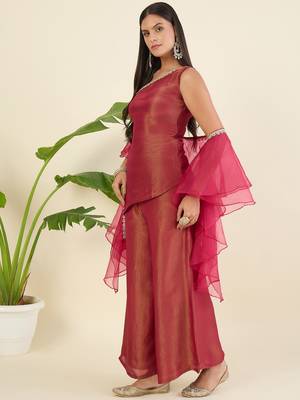 Women regular thread work top with palazzos & with dupatta 3