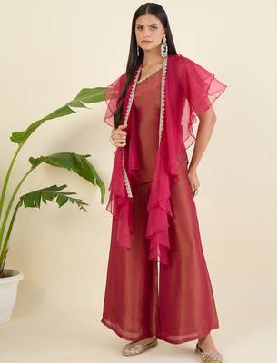 Women regular thread work top with palazzos & with dupatta 4
