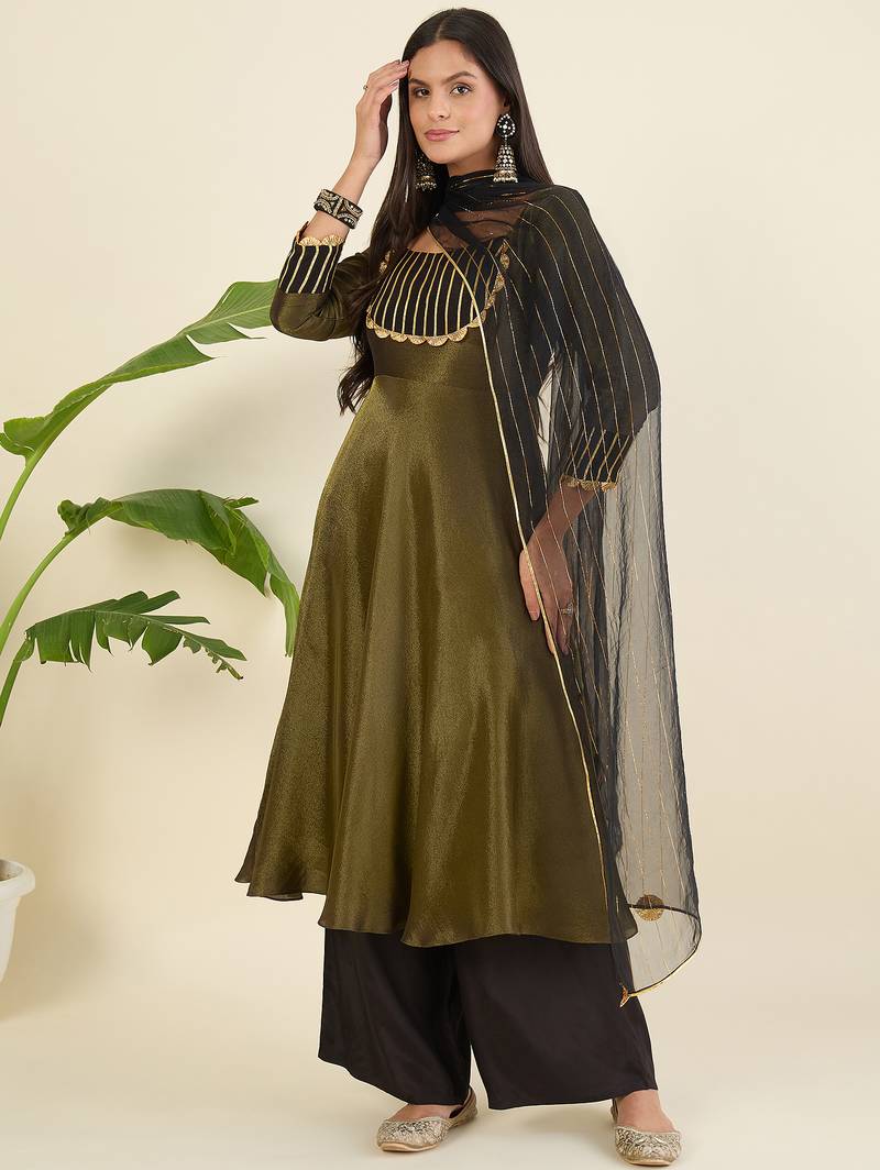 Women regular gotta patti kurta with palazzos & with dupatta