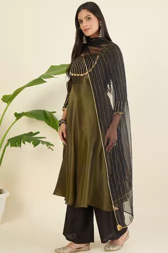 Women regular gotta patti kurta with palazzos & with dupatta