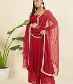 Women regular thread work kurta with palazzos & with dupatta