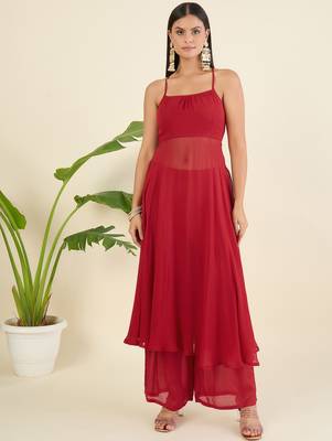 Women regular thread work kurta with palazzos & with dupatta 5