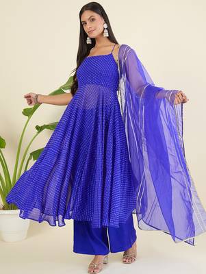 Women ethnic motifs printed tiered sequinned kurta with palazzos & with dupatta 1