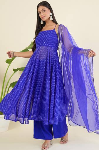 Women ethnic motifs printed tiered sequin kurta with palazzos & with dupatta