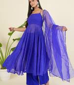 Women ethnic motifs printed tiered sequinned kurta with palazzos & with dupatta