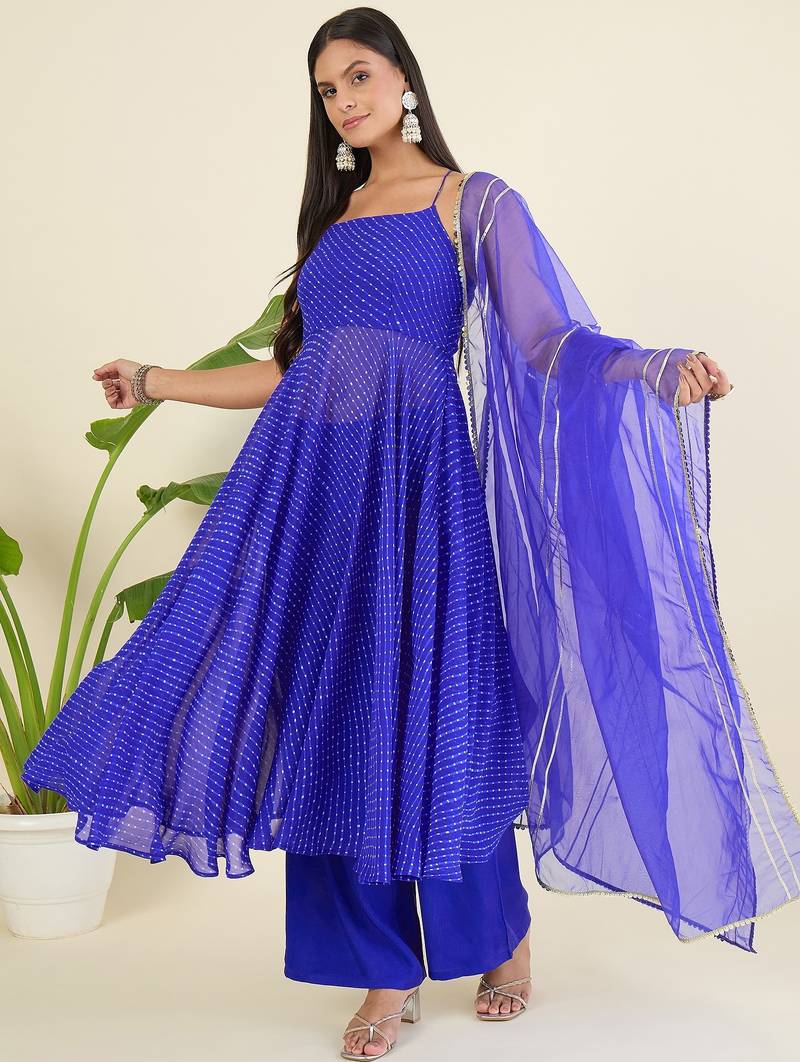 Women ethnic motifs printed tiered sequinned kurta with palazzos & with dupatta