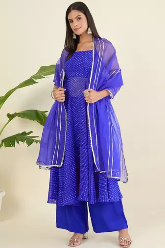 Women ethnic motifs printed tiered sequinned kurta with palazzos & with dupatta
