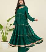 Women tiered gotta patti chanderi cotton kurta with palazzos & with dupatta