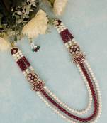Maroon-white pearl gold plated groom sherwani mala