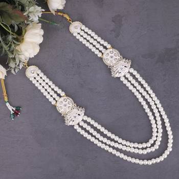 White pearl gold plated traditional sherwani mala 1