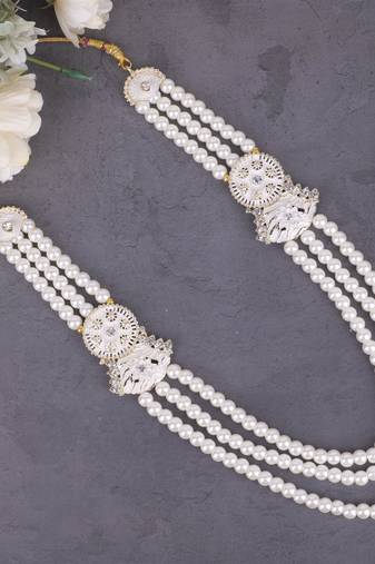 White pearl gold plated traditional sherwani mala