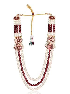 Maroon-white pearl gold plated groom sherwani mala 2