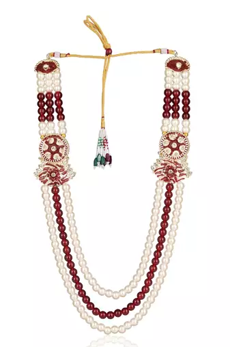 Maroon-white pearl gold plated groom sherwani mala