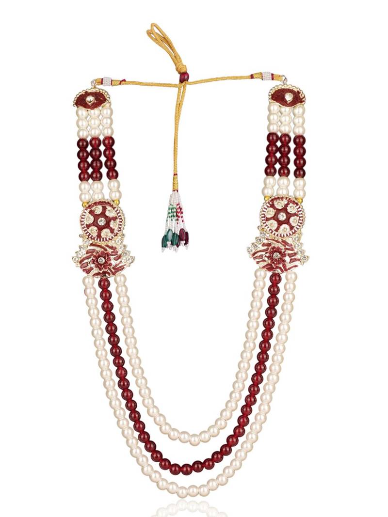 Maroon-white pearl gold plated groom sherwani mala