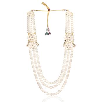 White pearl gold plated traditional sherwani mala 2