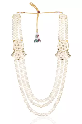 White pearl gold plated traditional sherwani mala