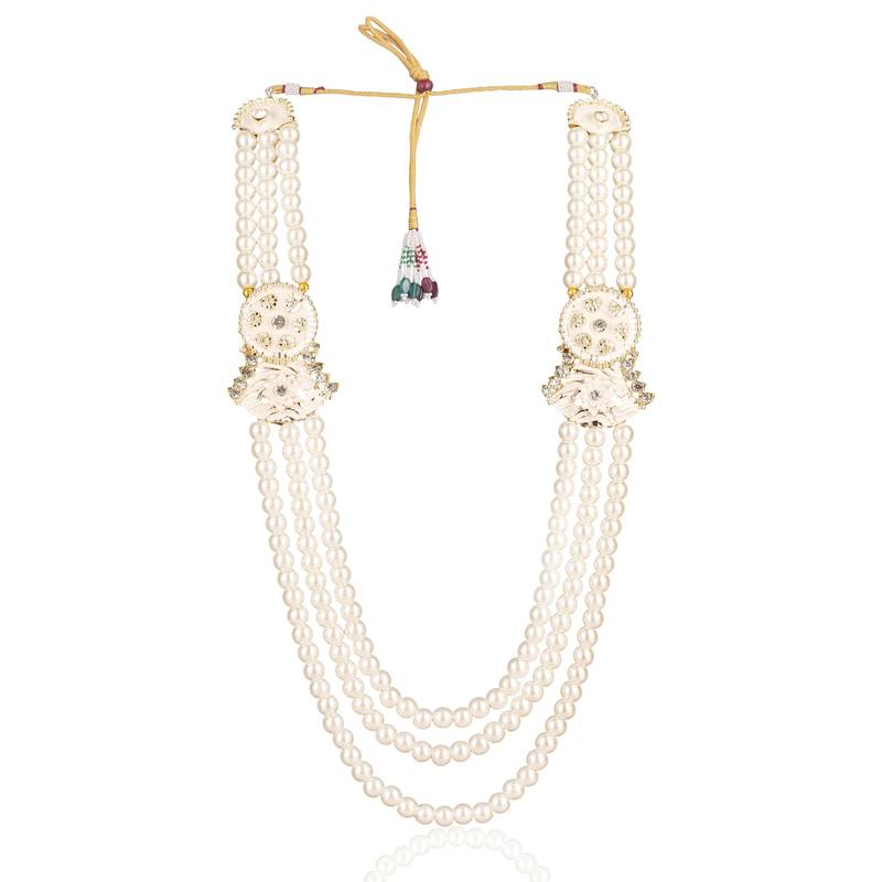 White pearl gold plated traditional sherwani mala