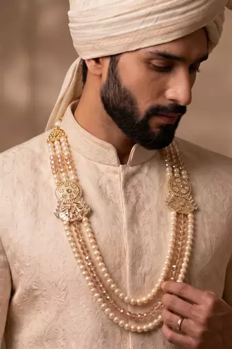 Gold pearl golden finish groom wedding mala