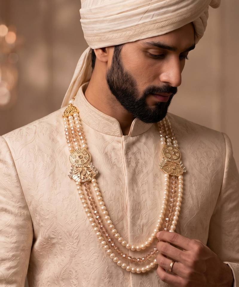 Gold pearl golden finish groom wedding mala