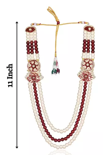 Maroon-white pearl gold plated groom sherwani mala
