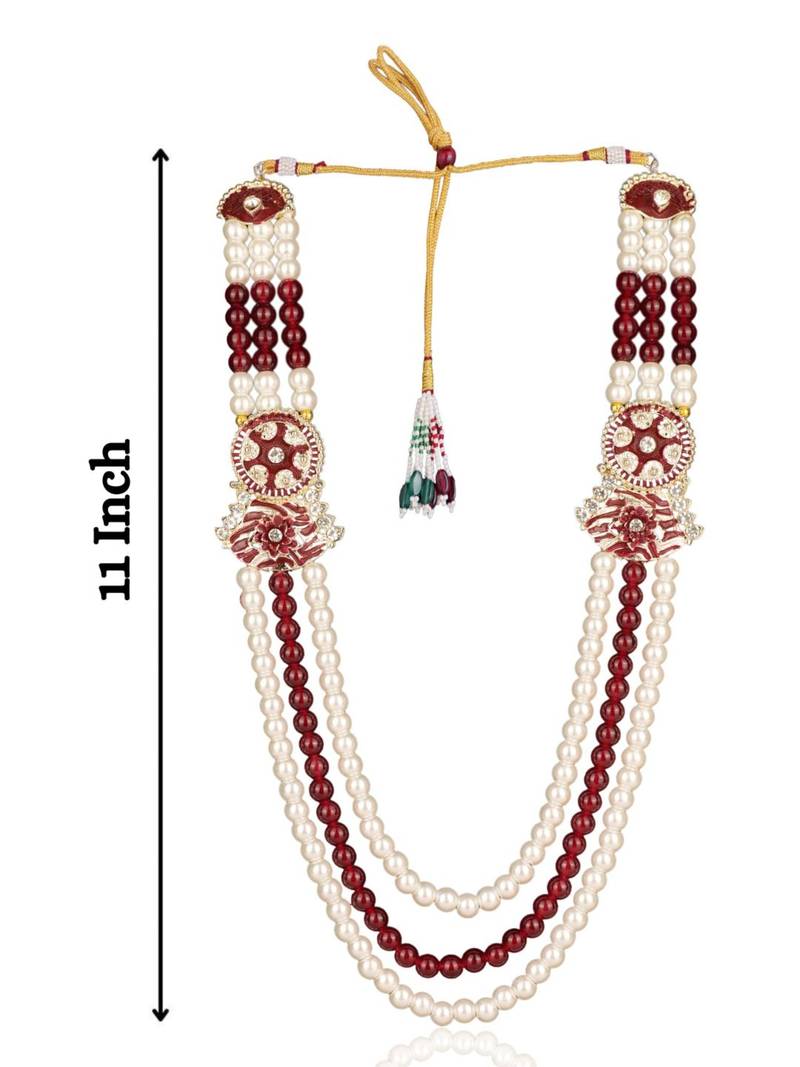 Maroon-white pearl gold plated groom sherwani mala