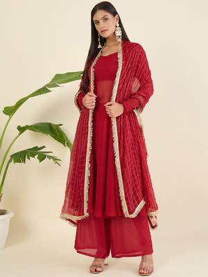 Women regular thread work kurta with palazzos & with dupatta 3