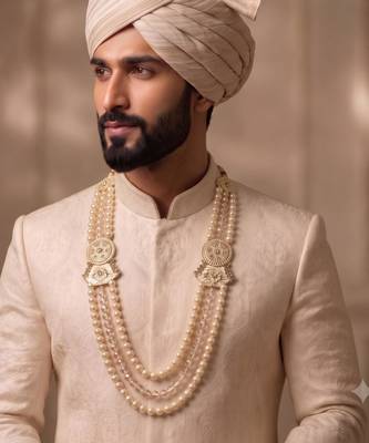 Gold pearl golden finish groom wedding mala 5