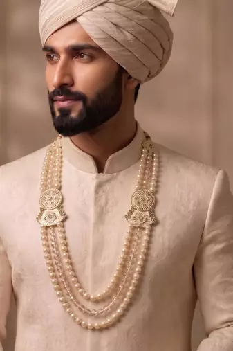 Gold pearl golden finish groom wedding mala