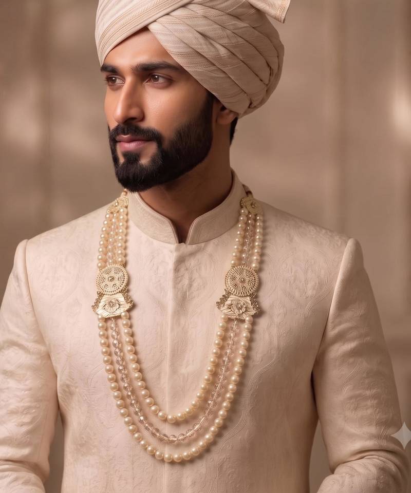 Gold pearl golden finish groom wedding mala