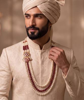 Maroon-white pearl gold plated groom sherwani mala 4