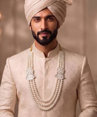 White pearl gold plated traditional sherwani mala 4