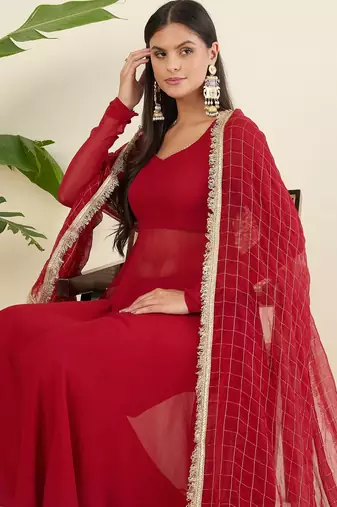 Women regular thread work kurta with palazzos & with dupatta