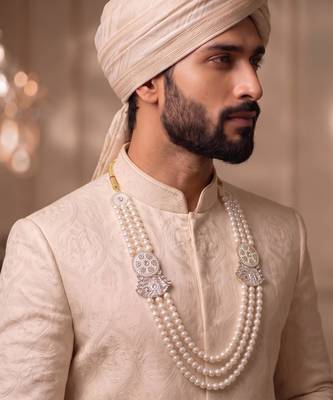 White pearl gold plated traditional sherwani mala 5