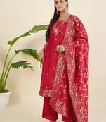Women ethnic motifs regular pure silk kurta with trousers & with dupatta