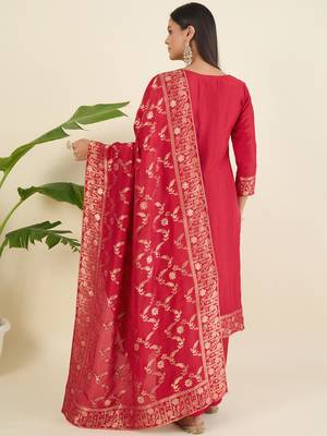 Women ethnic motifs regular pure silk kurta with trousers & with dupatta 2