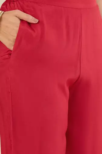 Women ethnic motifs regular pure silk kurta with trousers & with dupatta