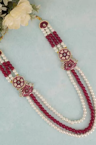 Rani-white pearl gold finish traditional groom mala