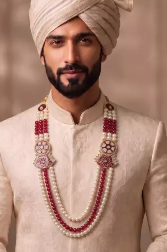 Rani-white pearl gold finish traditional groom mala