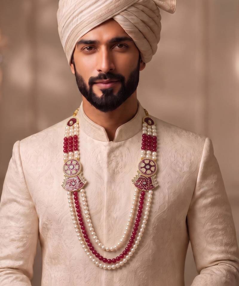 Rani-white pearl gold finish traditional groom mala
