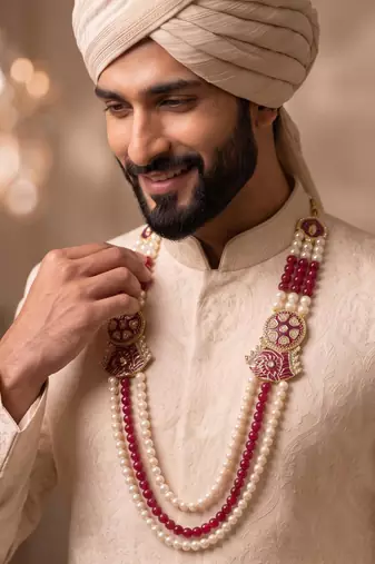 Rani-white pearl gold finish traditional groom mala