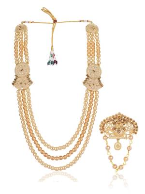 Gold pearl golden finish wedding groom sherwani mala brooch 1