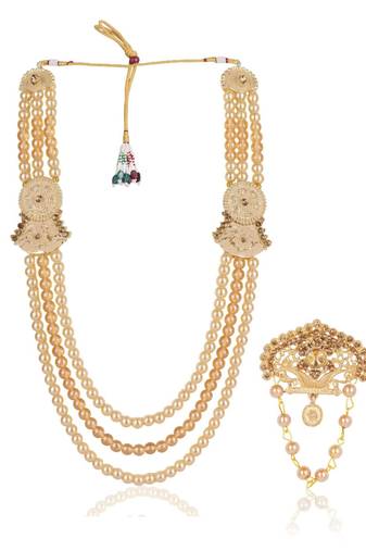 Gold pearl golden finish wedding groom sherwani mala brooch