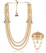 Gold pearl golden finish wedding groom sherwani mala brooch