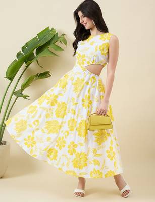 Women yellow floral print fit & flare midi dress 3